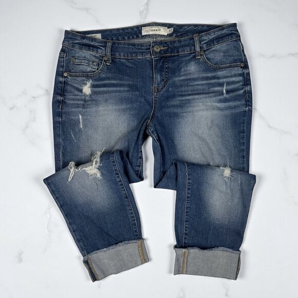 torrid Denim - Torrid Boyfriend Jeans Size 14 Cuffed Frayed Hems Cropped Capri Distressed Denim